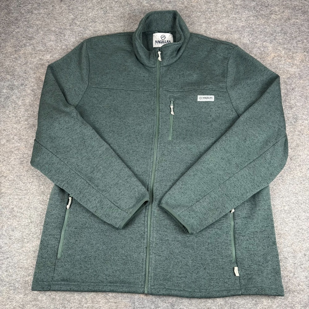 Magellan Full Zip Fleece Sweatshirt Classic Fit Pockets Polyester Green Mens 2XL